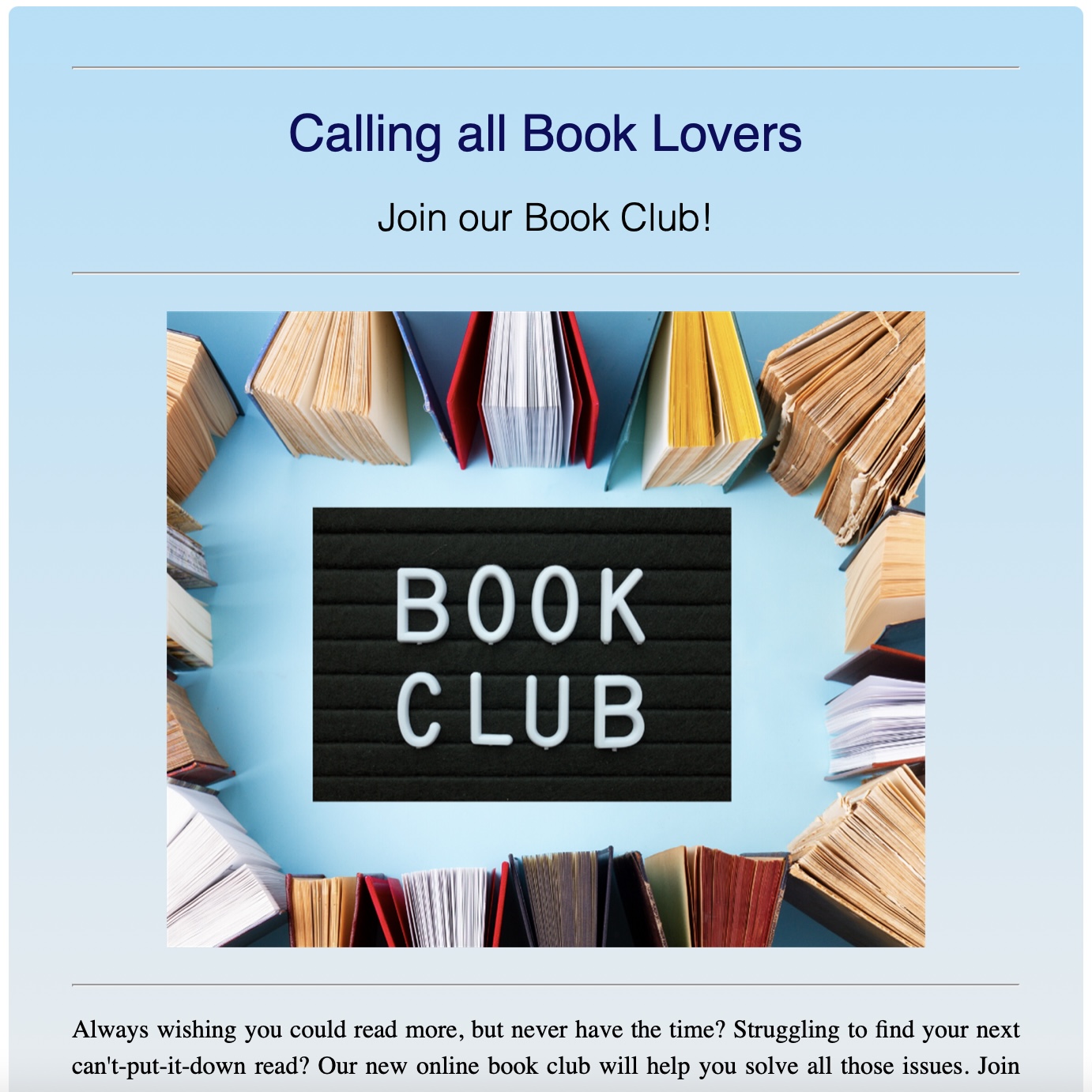 Book club screenshot