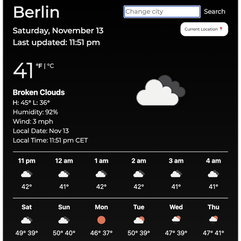 Weather app screenshot